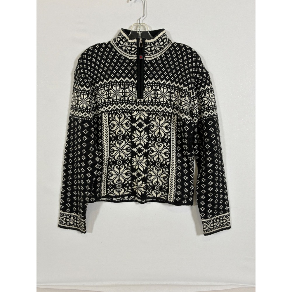 Obermeyer Signature Mimi Womens L Black White Fair Isle Wool Blend Quarter Zip - Picture 10 of 11